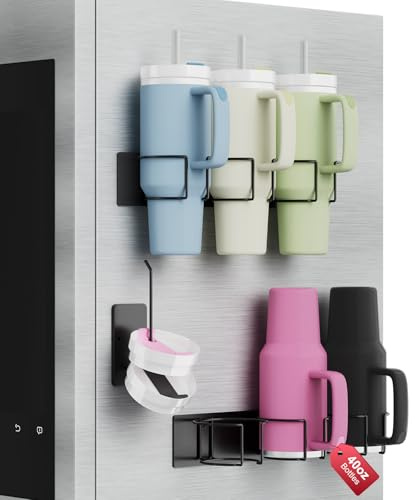 Arctiiro Magnetic Stanley Cup Holder for Refrigerator, Water Bottle Organizer for Stanley 40 oz with Tumbler Lid Organizer, Kitchen Pantry Organizers and Storage for Stanley Cup Accessories