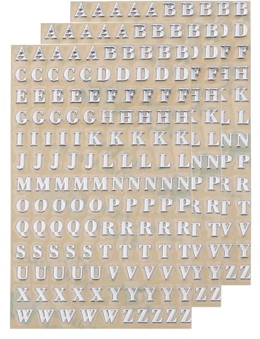 QUARKZMAN 3 Blätter 3mm Buchstabenaufkleber A-Z, Selbstklebende Großbuchstaben Klebebuchstaben Vinyl Wasserdichte für Schriftzüge, Wunschtexte, Adressnummern, DIY & Scrapbooking,Silber