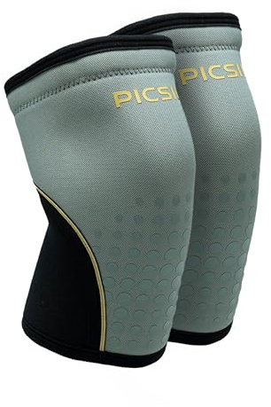 PICSIL Ginocchiere rigide in neoprene da 7/10 mm, 2 ginocchiere per il crosstraining, il powerlifting e il sollevamento pesi, per tutti gli atleti, unisex (Fern 10mm, L)