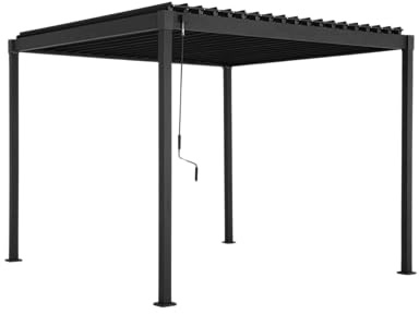 MIRADOR Pergola 80 Solid 3x4 m mit Lamellendach, Anthrazit, Freistehend | Verzinkte Stahl, Pfosten 80x80 mm, Kurbelverstellung 0-90°, Regenrinne, Terrasse, Garten
