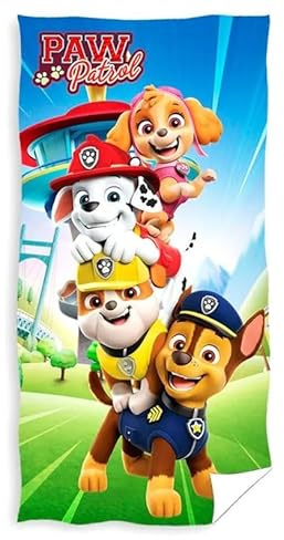 E plus M Paw Patrol Strandtuch oder Badetuch, 70 x 140 cm Schnell Trocknend Badetuch Geschenk Jungen ideal für Pool, Reise Strand und Schwimmbad (DE/NL/SE/PL, Alter, 3 Jahre, 6 Jahre, Regular, Blau)