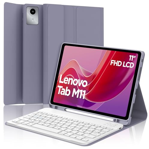 Coque Clavier pour Lenovo Tab M11 11 Pouces, AZERTY Français Housse Clavier Bluetooth Magnétique Détachable avec Porte Crayon pour Tablette Lenovo Tab M11 11 2024 (TB330FU/TB330XU), Violet