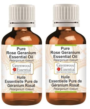 Greenwood Essential Pure Rose Geranium Essential Oil (Pelargonium roseum) Steam Distilled (Pack of Two) 10ml X 2 (0.66 oz)