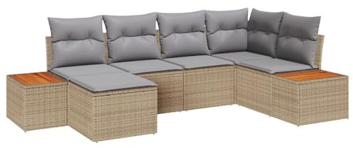 vidaXL 6-delat trädgårdsoff-set Med Kuddar I Beige Polyroting | Stilig Modulär Design Perfekt För Utomhus Lounge Och Underhållning Sektionella Utomhusmöbler Lounge Seating Patio