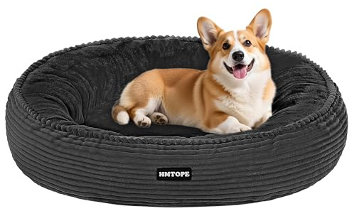 HMTOPE Cuccia ortopedica per cani di taglia media, lavabile, morbido cuscino per cani, rotonda, ciambella, divano per cani, rimovibile e antiscivolo, Ø 70 cm, grigio scuro