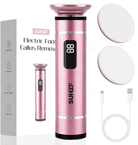 SUHZF Testina elettrica per rimuovere i calli e rimuovere i calli, per rimuovere i calli elettrici, ricaricabile, per pelle morta, pedicure, levigatrice a pedale con display a LED (rosa)