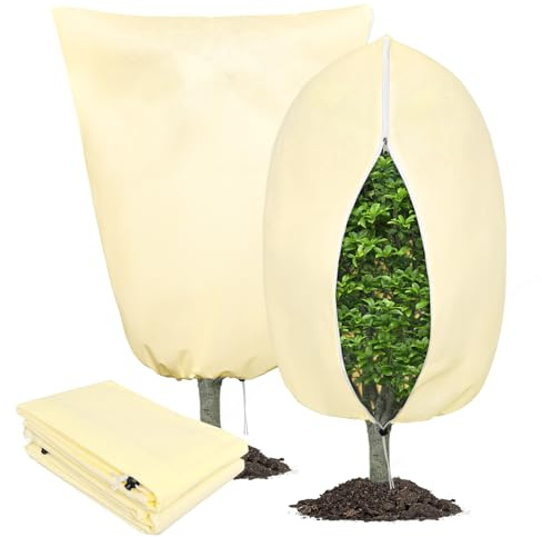 SHAINE 2 Stück Winterschutz für Pflanzen, Frostschutzhaube 120x180 cm, 80g/m² Wiederverwendbare Vliesstoff Pflanzenschutzsack, Kälteschutz Winterschutz für Kübelpflanzen mit Reißverschluss Zugband
