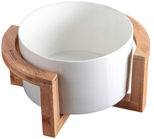 Wilmax - Bol en porcelaine avec support en bambou - 3630 ml - Saladier - pour snacks, salades - Ø 23 cm - Corbeille à fruits, à céréales - Élégant et résistant aux rayures