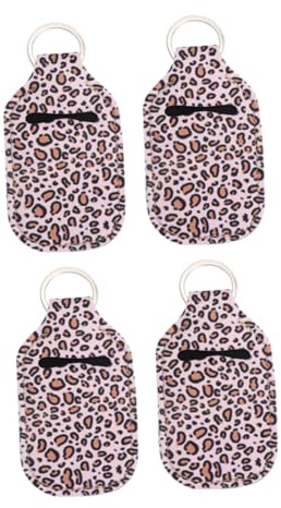 Healvian 4 Stück Handflaschen Hülle Set Leopard Kosmetikbehälter für Lippenbalsam und Nachfüllflasche mit Schlüsselring Praktisch und Tragbar für Unterwegs