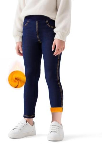 Baogaier Leggings Termici Foderati in Pile per Ragazze, Jeans Jeggings Legging da Bambina Vita Alta Felpati Lunghi Caldi Pantaloni Autunno Invernali Casual Abbigliamento, 4-5 Anni, Blu