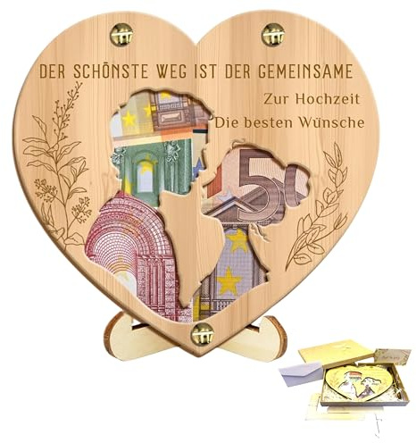 Geldgeschenk Hochzeit, Personalisiertes Holzherz-Geldgeschenke Verpackung zur Hochzeit für Männer Frauen, Hochzeitdie Besten Wünsche Zur Brautpaar, Hochzeitskarte Ideen Geschenk