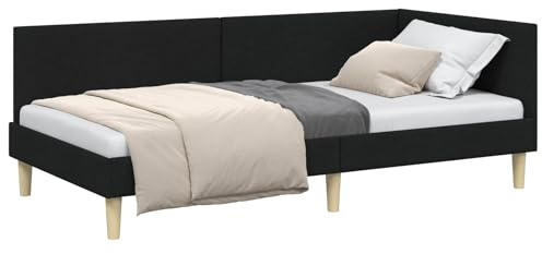vidaXL Eckbettgestell Schwarz 90 cm x 200 cm Stoff und Sperrholz