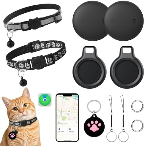 Katze GPS Tracker Hund für iOS 2 Pack, Ohne ABO Katzen Trackers für Apple Wo ist/Find My, Smart Tags mit Halsband, Mini Pet Katzentracker für Katzentracking Schlüssel Gepäck Hund Kinder air Tag