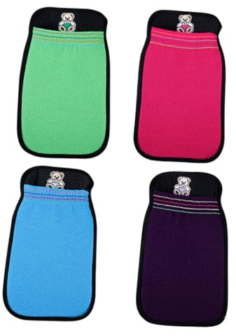 BAZEITFLOW 4pcs Double-layer Bath Gloves Exfoliating Skin Cleaning Scrubber Mitts for Home Shower Body Care