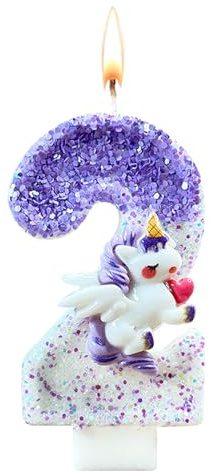 Ovanda Kerze 2 Geburtstag Mädchen, Einhorn Tortendeko Kerze 2, 3D Regenbogen Einhorn Geburtstagskerze, Kerzen Zahlen 2 Lila, Geburtstagsdeko Mädchen 2 Jahre, Tortendeko Einhorns,Erster Geburtstag Deko