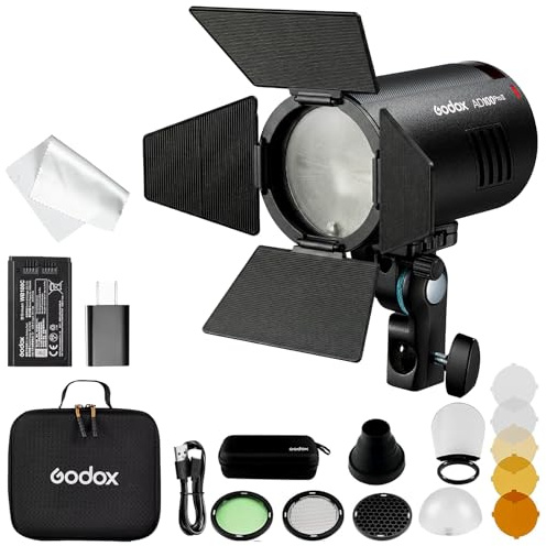 Godox AD100 Pro II 100Ws Aufsteckblitz mit AK-R1 Kit, AD100PRO II TTL Flash | 2.4G HSS 1/8000s, 28-85mm Zoom,490 Vollleistungsblitze, 0,01-1,5s Recycling, 2850mAh Akku, USB-C Laden, 16 Farbgruppen