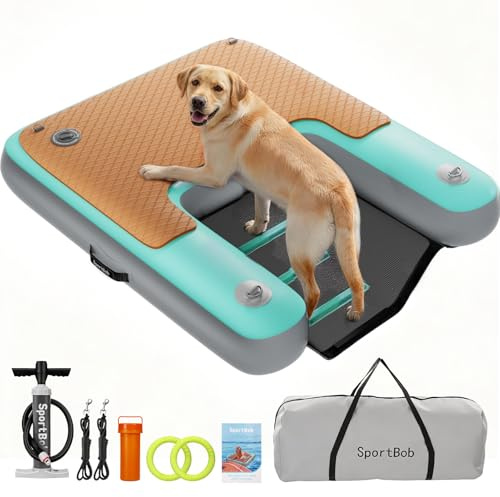 SportBob Rampa Gonfiabile per Cani 150 x 100 cm, Resistente agli Strappi e Durevole, Adatta a Cani Fino a 100kg, Ideale per l'Estate, la Piscina, le Barche, i Pontili e i Laghi