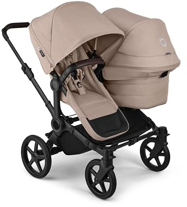 Bugaboo Donkey 6 Double, Geschwisterwagen für Baby & Kleinkind, Doppelkinderwagen mit wendbarem Sitz und Liegewanne, komfortable Einhand-Lenkung, Desert Taupe Melange