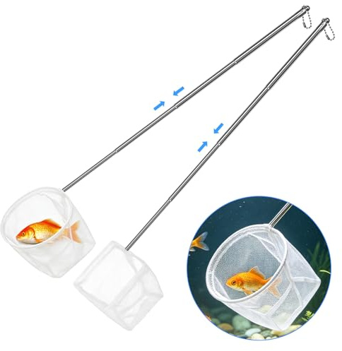 Flintronic Red para Acuario, 10cm Cuadrada y 8cm Redonda Reds Acuario Malla Fina, Reds Acuar-io Pequeña con Mango Telescópico de Acero Inoxidable(13-39 cm), para Acuar-io, Estanque