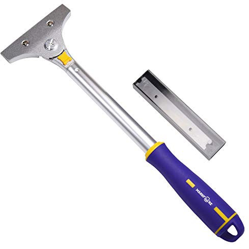 MANUFORE 4 Zoll Tapetenschaber, 36cm Universalschaber mit Verstellbare Kopf, Glasschaber mit Langer Gummigriff und 5 Klingen, Farbschaber zum Schaben von Tapeten, Aufklebern, Etiketten und Kleber