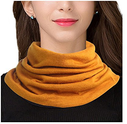 UK_Stone Damen 30% Seide 70% Wolle Unifarbe Gelb Schlauchschal Loop Halstuch Abnehmbar Faux Kragen (Unifarbe_Gelb)