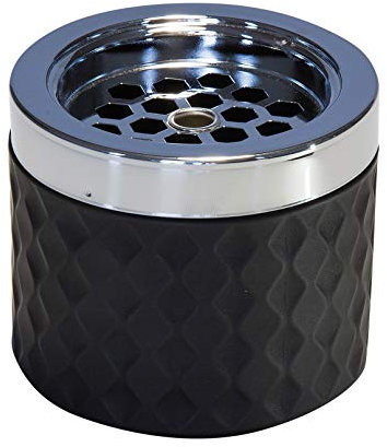 APS 564 Windaschenbecher, Ascher Aschenbecher, aus verchromtem Metall, gefrostetes Glas, mit Bajonettverschluss, Ø 9,5 cm, 8 cm Höhe, schwarz, klein