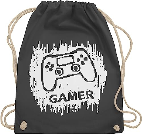 Turnbeutel Rucksack - Nerd Geschenke - Gamer Pixel - Unisize - Dunkelgrau - tasche computer zocker games beutel zocken gaming stoffrucksack geek stoffbeutel nerds beutelrucksäcke geeks sportbeutel