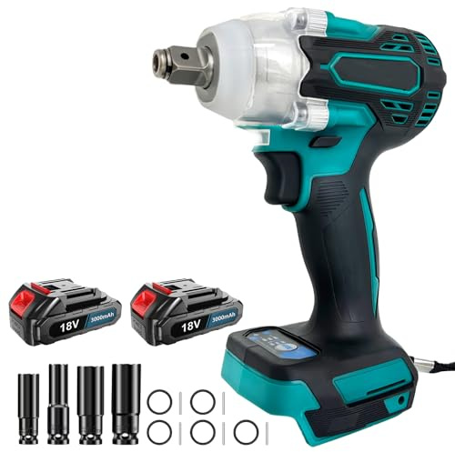 ANUPTTA® Schlagschrauber Akku 18v Bürstenloser,1/2 Gebürstet Cordless Drehmoment 350Nm mit 2×3.0Ah und Ladegerät & LED-Licht Elektrowerkzeug-schlagfrequenz: 3500 Akku Schlagschrauber Set für Makita