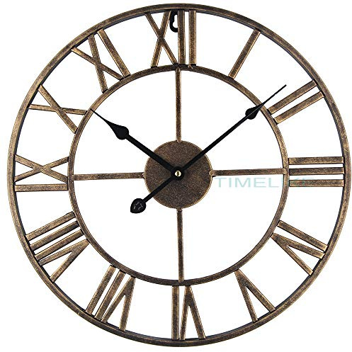 Timelike Stunning Silent Skeleton Indoor/Garden Large Wall Clock Roman Numeral Open Face Metal Clock Round Iron