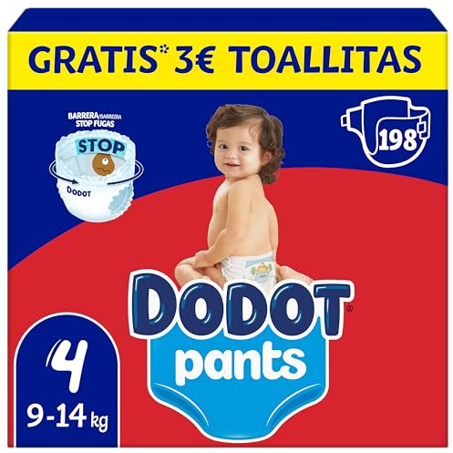 Dodot Bebé Pants Pañales, Talla 4, 9-15 kg, 198 Pañales, Pañal-Braguita con Ajuste 360° Anti-Fugas, Pack Mensual