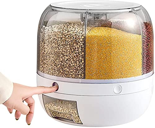 MLYYJH Cereal Dispenser 6 Compartment - Round Stackable Sealable Small Grain Storage Container, Dry Food/Corn/Beans/Nuts, Kitchen/Pantry Countertop, 22 lbs Capacity(White)