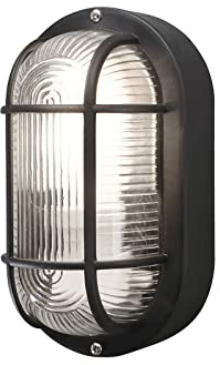 Ovale LED Kellerleuchte aus schwarzem Kunststoff mit Acrylglas, Höhe 20cm