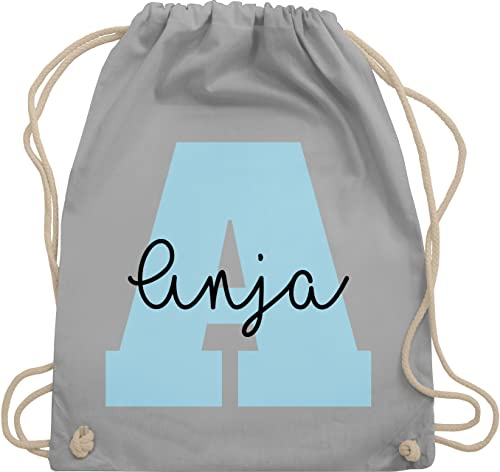 Turnbeutel Rucksack - Initialen - Geschenkideen personalisiert mit Namen Geschenke Weihnachten Anfangsbuchstaben - Unisize - Hellgrau - personalisierte beutel kinder stoffbeutel kita buchstaben a