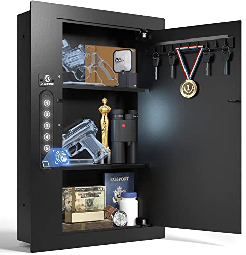 XDeer Security Flat Wall Safes In-Wall Hidden Safes Biometric Safes Fingerprint Safes Electronic Hidden Safes with Numeric Keypad Protecting Handguns, Money, Jewelry, Passports - for Home or Business