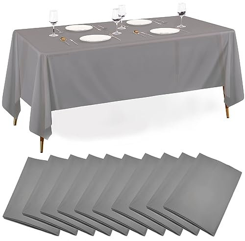 eqivei 10 Stück Einweg Tischdecken, 137 x 274 cm, Premium Kunststoff Tischdecke Tischdecke Rechteckig Party Tischdecke, wasserdichte Geburtstags Tischdecke (Grau)