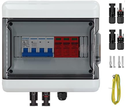 GTYORUS Boîte Photovoltaïque,DC überspannungsschutz PV Solar Trennschalter mit Solarstecker 1 String 1000V Photovoltaik DC Leitungsschutzschalter Blitzschutz Erdung für PV Anlage(1 in 1 out,40A)