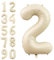 Number 2 Balloon Beige,40 Inch Large Cream Foil 2 Helium Balloons for Boys Girls Birthday Anniversary Decorations