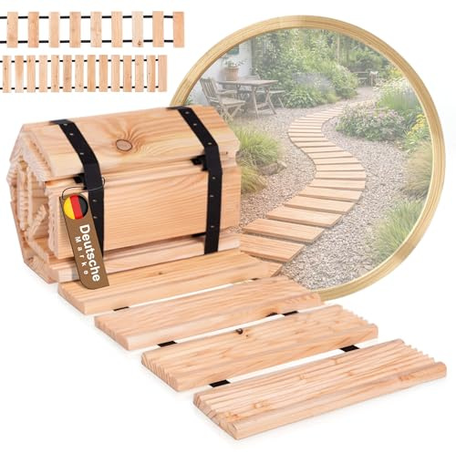 BooGardi Rullväg av lärk i 6 storlekar, 250 cm lång – 30 cm/40 cm/50 cm bred – 50 cm avstånd mellan pinnarna, 8 cm – träväg för att rulla ut – trästege trädgårdsväg