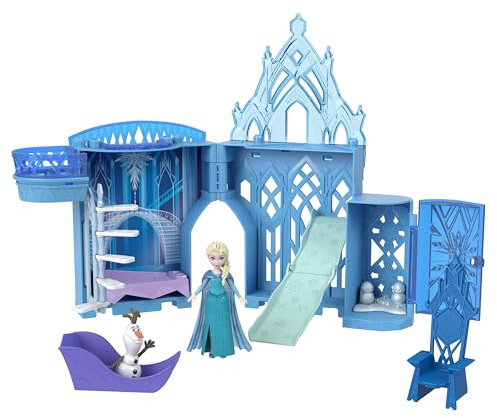 Mattel Disney Die Eiskönigin, Elsas Stapelschloss Puppenhaus-Spielset mit kleiner Puppe und 8 Teilen, inspiriert von den Disney-Filmen Die Eiskönigin“, Reisespielzeug und Geschenke für Kinder, JDP63