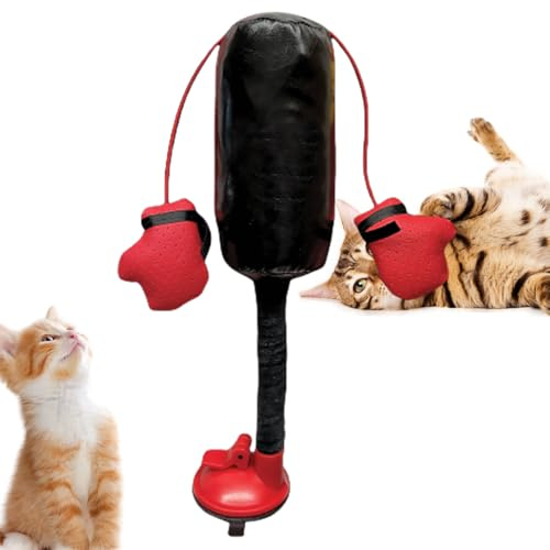 Interaktives Katzenspielzeug mit Boxsack, Boxsandsack mit Handschuhen Kätzchenspielzeug, Spielzeug zur Linderung von Langeweile Bei Katzen, für Geistige Stimulation und Aktive Katzen im Innenbereich
