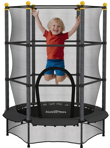 HOMCOM Trampoline Enfant Ø 1,40 × 1,90H m Filet de sécurité Porte zipée Couvre-Ressorts 6 poteaux rembourrés Inclus Noir