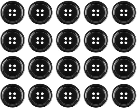 YueJieSelected 20 Stück Groß Knöpfe, Runde Schwarz Kunststoff Hemdknöpfe, 30mm, Vierloch-Design, Ideal für Nähprojekte, DIY Handwerk, Jacken, Hemden, Pullover
