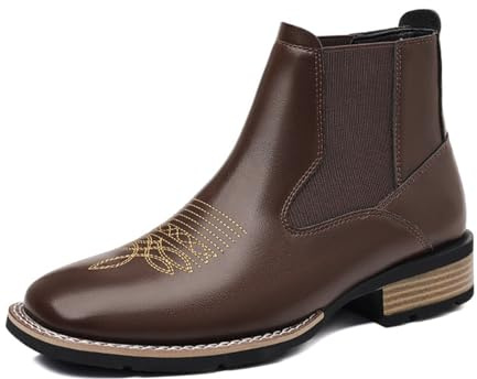 MlYJmer Botas Vaqueras para Hombre - Botines Chelsea de Punta Cuadrada para Hombre,Marrón,43 EU