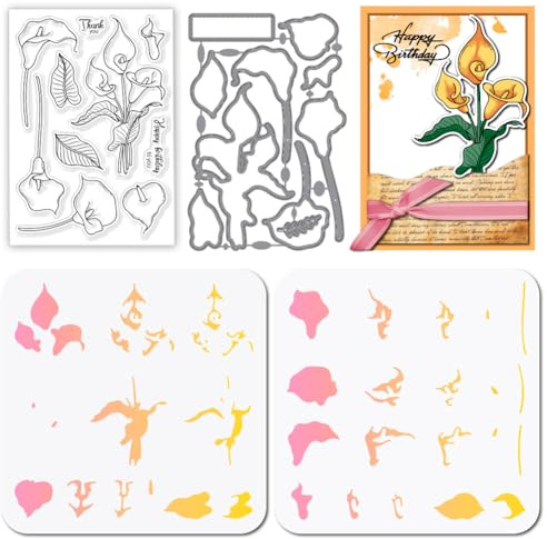 GLOBLELAND Stampi trasparenti a strati da colorare con calle e foglie di fiori e foglie con stencil per disegno intagliato, stencil per fai da te, album fotografici, biglietti decorativi