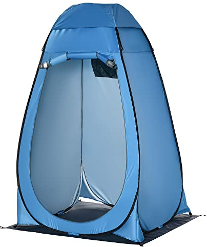 Outsunny Tenda Doccia da Campeggio Spiaggia ed Esterni, Spogliatoio Portatile con Porta a Cerniera, Borsa per Trasporto e Tasca Portaoggetti, 126x124x189 cm, Blu