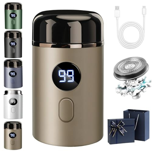 Easy Trim Rasoir, Mini Rasoir Electrique Homme, Rasoir électrique Portable, Étanchéité IPX7 Wet & Dry sans Fil avec Écran LED, Rechargeable par USB (Champagne)