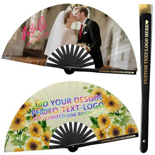 WERWAES Handfächer & Fächer aus Bambus‌ - Personalisiert mit Text & Fotos - Geschenke für Hochzeiten, Geburtstage, Partys