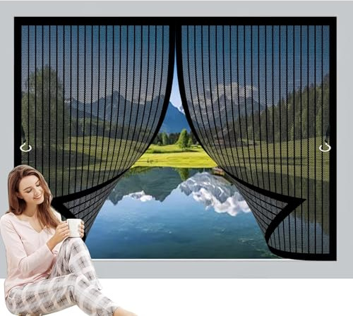 Cortina Magnetica Mosquitera 113x79cm Protección Contra Insectos, Malla Fina, Mantiene El Aire Fresco, Mosquitera Magnético para Puerta Corredera, Puerta de Salón, Negro