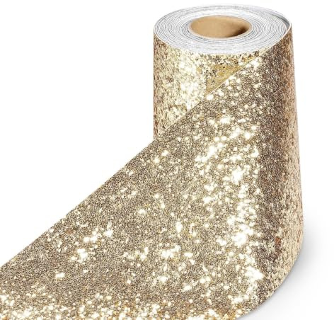 Stickyart Selbstklebend Bordüre Glitzer Champagne Klebefolie Deko 10cm X 400cm Tapetenbordüre Selbstklebend Champagne Klebefolie Möbel Tapeten Wohnzimmer Dekofolie für Tisch Frisiertisch DIY Dekor