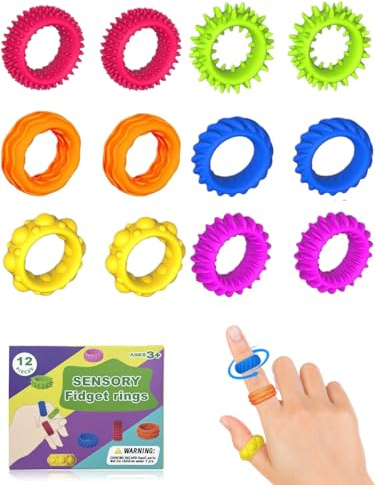 Willingood Lot de 12 Jouets Anti-Stress en Silicone pour Enfants et Adultes, Jouets sensoriels, Anneaux de Massage pour Doigts et acupression, pour Anxiety, ADHD, autisme